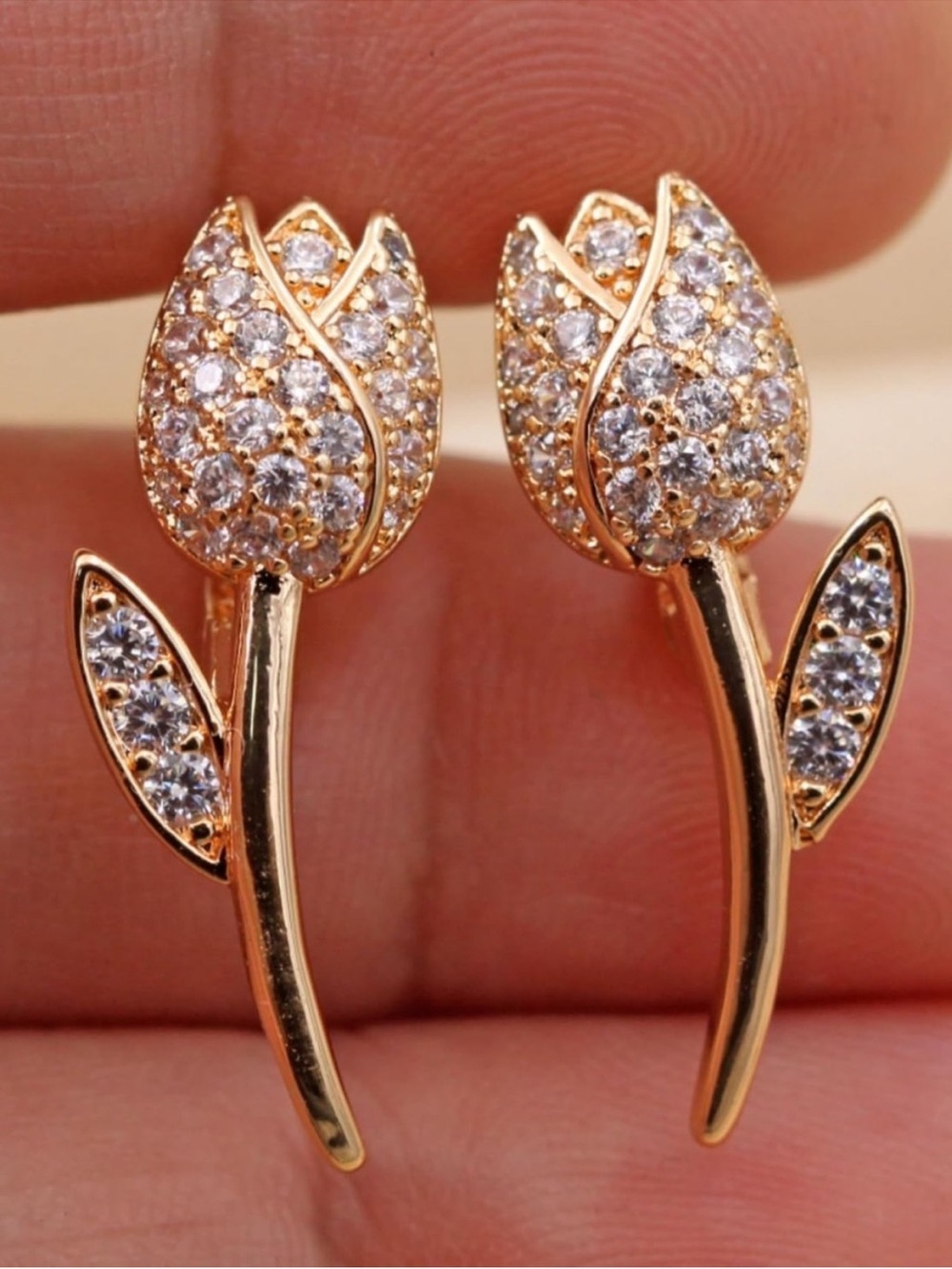 Celestine Gold Tulip Crystal Stud Earrings